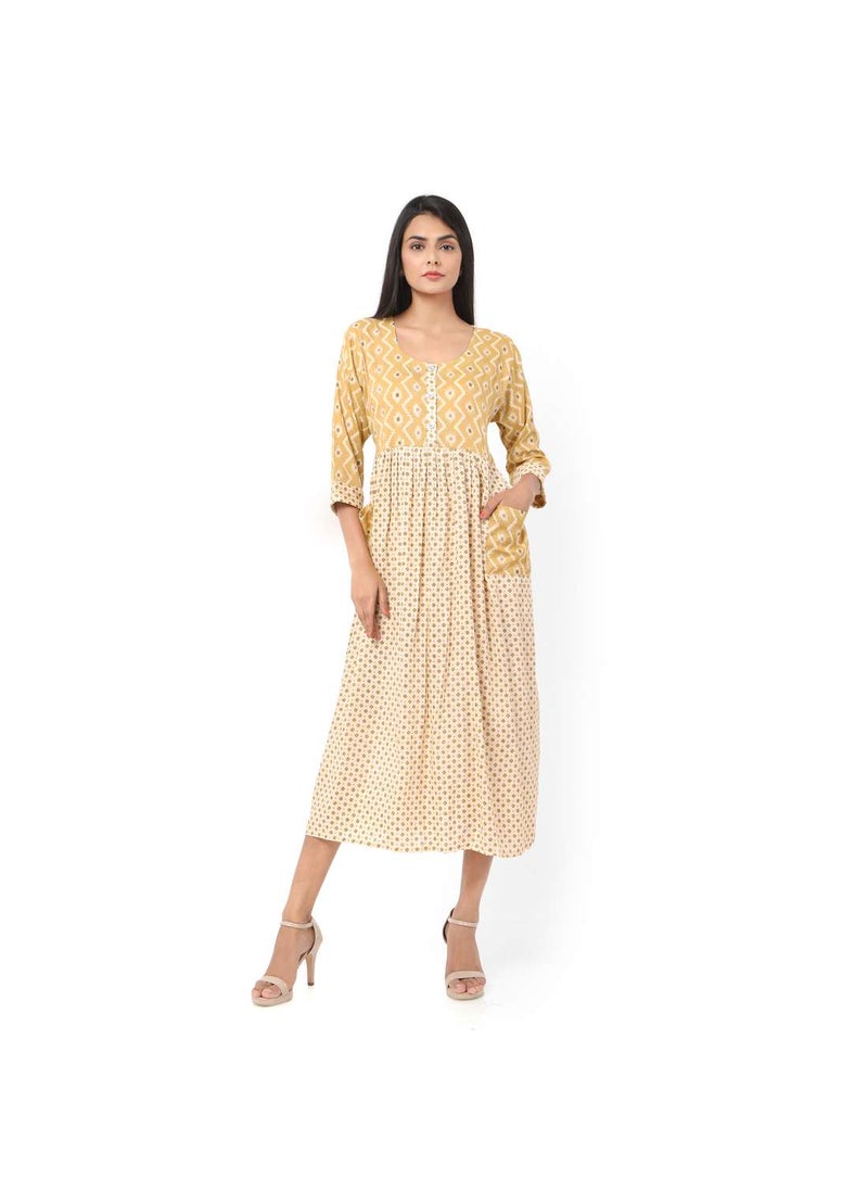 HANA & SARA SHORT YELLOW COLOUR STYLISH HIGH QUALITY PRINTED WITH FRONT BUTTONED STYLED ARABIC KAFTAN JALABIYA DRESS  - Image 1