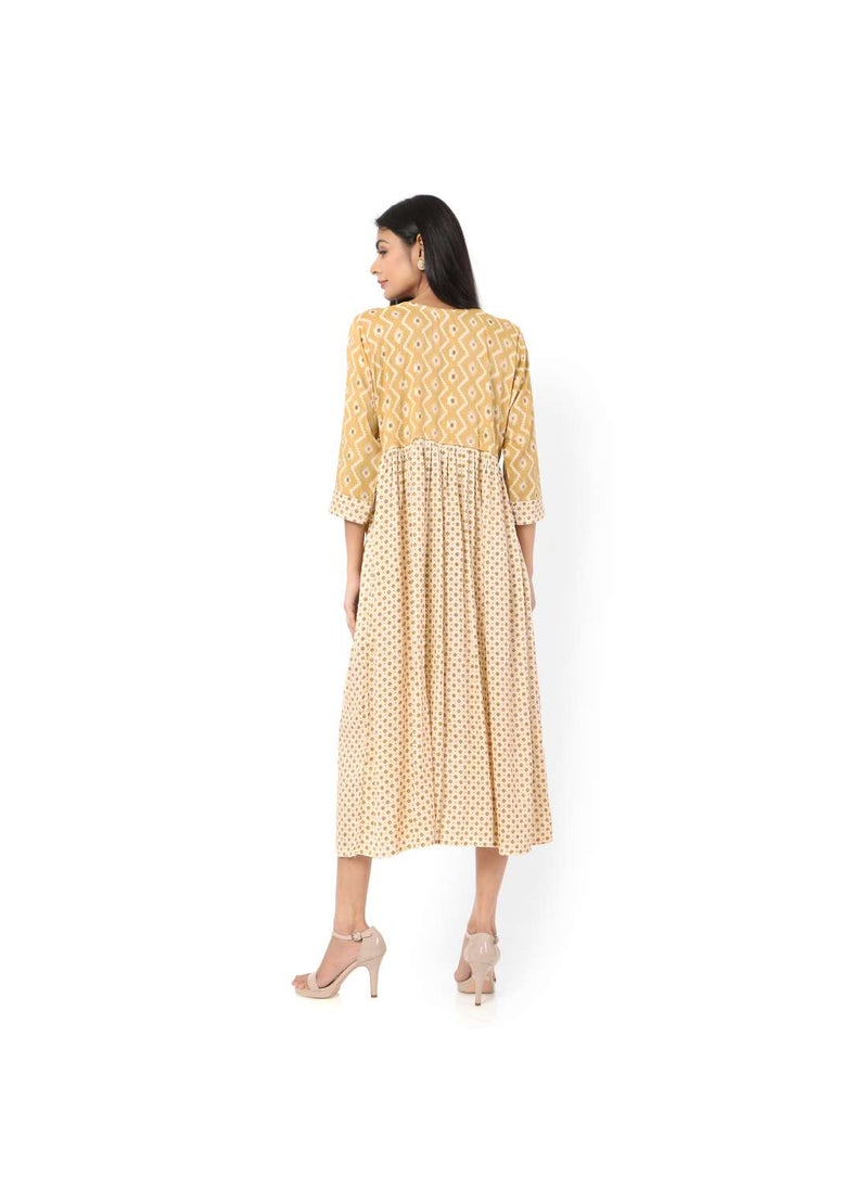 HANA & SARA SHORT YELLOW COLOUR STYLISH HIGH QUALITY PRINTED WITH FRONT BUTTONED STYLED ARABIC KAFTAN JALABIYA DRESS  - Image 2