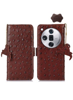 HuHa Case Cover For OPPO Find X7 Pro / Find X7 Ultra Ostrich Pattern Genuine Leather RFID Phone Case Coffee 