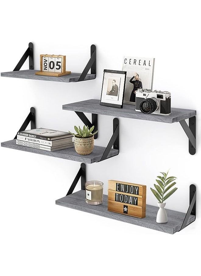 Arabest Floating Shelves, Set of 4, Gray Wood Wall Mounted Shelf for Living Room, Bathroom, Bedroom and Plants  - Image 1