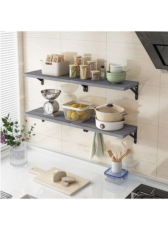 Arabest Floating Shelves, Set of 4, Gray Wood Wall Mounted Shelf for Living Room, Bathroom, Bedroom and Plants  - Image 5