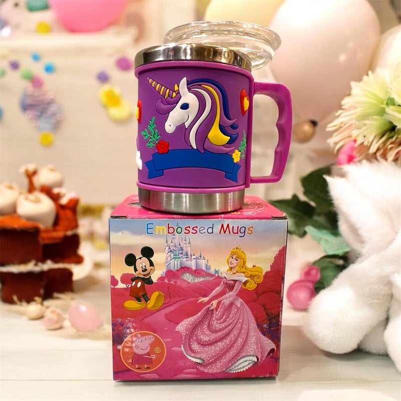 DEEDECORWAVE Stainless Steel Mug for Kids Cute Cartoon Design Mug Double Wall Vacuum Insulated Cup for Hot & Cold Drinks,Design for Boys & Girls Durable Milk/Tea/Coffee Mug (Purple Unicorn) - Image 1