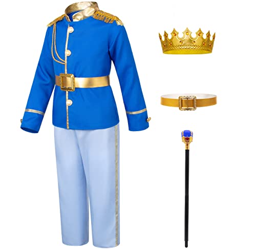 TOGROP Prince Charming Costume for Kids Boys Royal Prince King Outfit Party Cosplay 11-13 Years Blue - Image 3