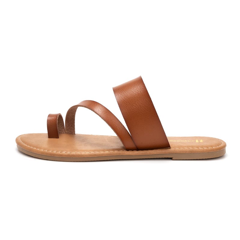 Huayuanwell Women's Slide Sandals Slip On Flat Sandals Flip Flop Thong Sandals Casual Summer Shoes (9, Brown) - Image 3