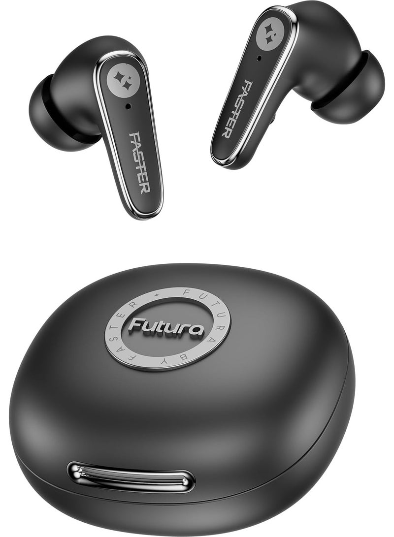 Faster Futura AI-200 Wireless AI Earbuds, Real-Time Translation, Bluetooth 6.0, 42H Playtime, 4 Mic ANC+ENC, 2 Mic TWS, AI Voice Assistant, 100+ Language Translator, 3EQ, 48ms Low Latency (Black) - Image 1
