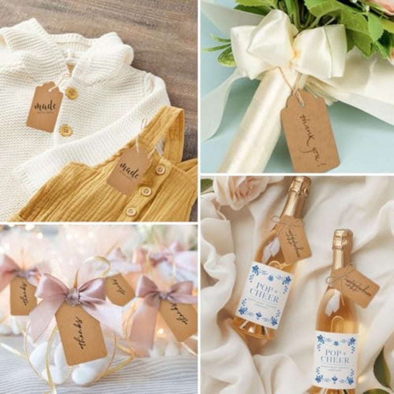 100PCS Brown Gift Tags 2.8 x 1.7 inches and 160PCS Round Paper Tags (2.2 inches), Kraft Paper Hang Lables for Clothes Party Favors DIY Crafts Wedding Holiday - Image 4