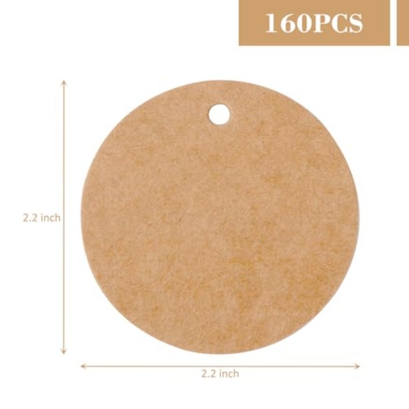 100PCS Brown Gift Tags 2.8 x 1.7 inches and 160PCS Round Paper Tags (2.2 inches), Kraft Paper Hang Lables for Clothes Party Favors DIY Crafts Wedding Holiday - Image 5