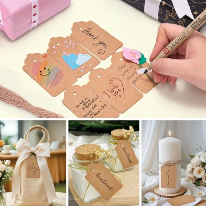 100PCS Brown Gift Tags 2.8 x 1.7 inches and 160PCS Round Paper Tags (2.2 inches), Kraft Paper Hang Lables for Clothes Party Favors DIY Crafts Wedding Holiday - Image 2