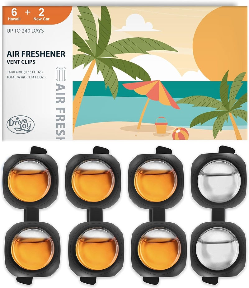 مشابك معطر هواء السيارة ، 8 قطع، 6 هاواي، 2 سيارة جديدة، معطرات سيارة للرجال والنساء، حتى 240 يومًا، مزيل الروائح الطبيعية - Image 1