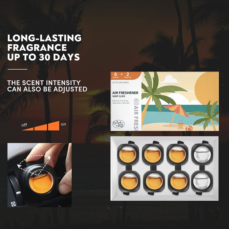 مشابك معطر هواء السيارة ، 8 قطع، 6 هاواي، 2 سيارة جديدة، معطرات سيارة للرجال والنساء، حتى 240 يومًا، مزيل الروائح الطبيعية - Image 4