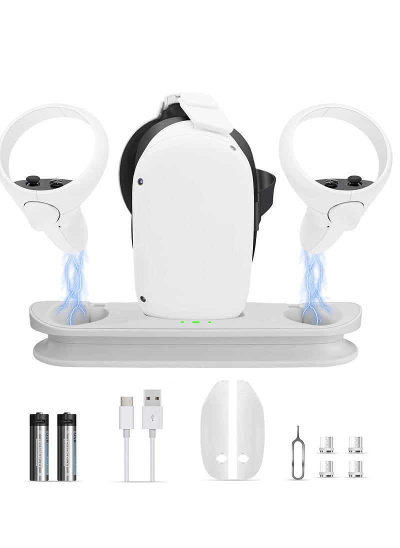 KASTWAVE - Charging Dock Station for Oculus Quest 2 - Fast VR Charger Stand for Oculus/Meta Quest 2 Headset Touch Controller Accessories with 2 Rechargeable Batteries,USB-C Charger and Cable(White) - Image 1