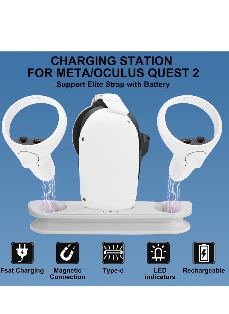 KASTWAVE - Charging Dock Station for Oculus Quest 2 - Fast VR Charger Stand for Oculus/Meta Quest 2 Headset Touch Controller Accessories with 2 Rechargeable Batteries,USB-C Charger and Cable(White) - Image 1