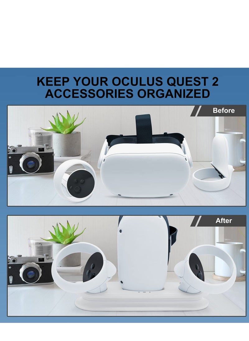 KASTWAVE - Charging Dock Station for Oculus Quest 2 - Fast VR Charger Stand for Oculus/Meta Quest 2 Headset Touch Controller Accessories with 2 Rechargeable Batteries,USB-C Charger and Cable(White) - Image 1