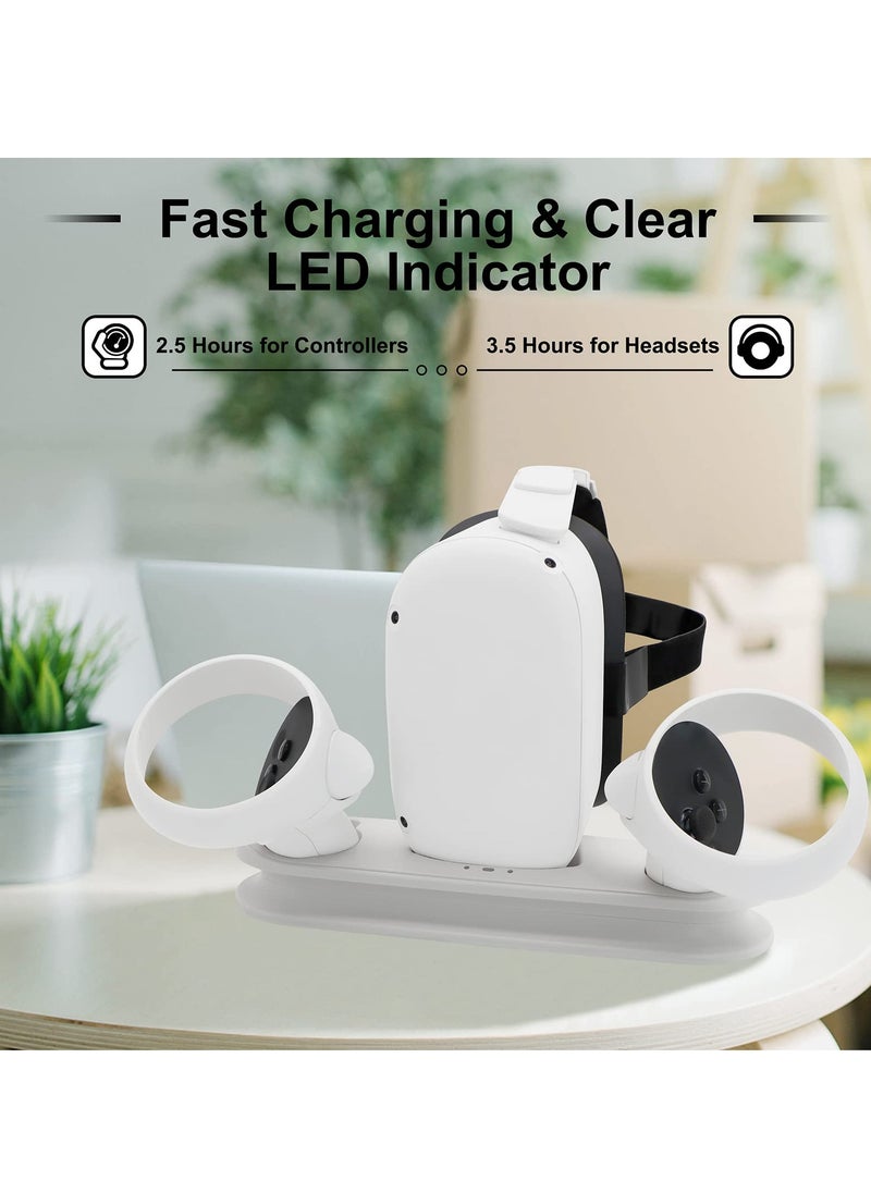 KASTWAVE - Charging Dock Station for Oculus Quest 2 - Fast VR Charger Stand for Oculus/Meta Quest 2 Headset Touch Controller Accessories with 2 Rechargeable Batteries,USB-C Charger and Cable(White) - Image 1