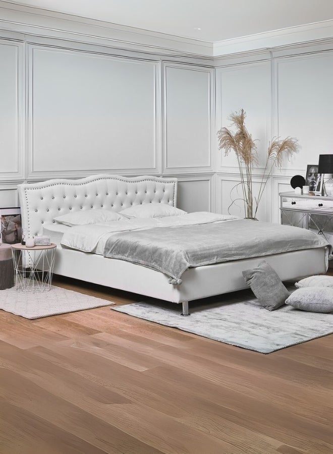 Bed and Mattress Home Velvet Glow Tufted Upholstered Twin Size ( Mattress Size 120 X 190 CM ) White Color Bed Size 202 W X 128 L CM ( Mattress Sold Separately )  - Image 1
