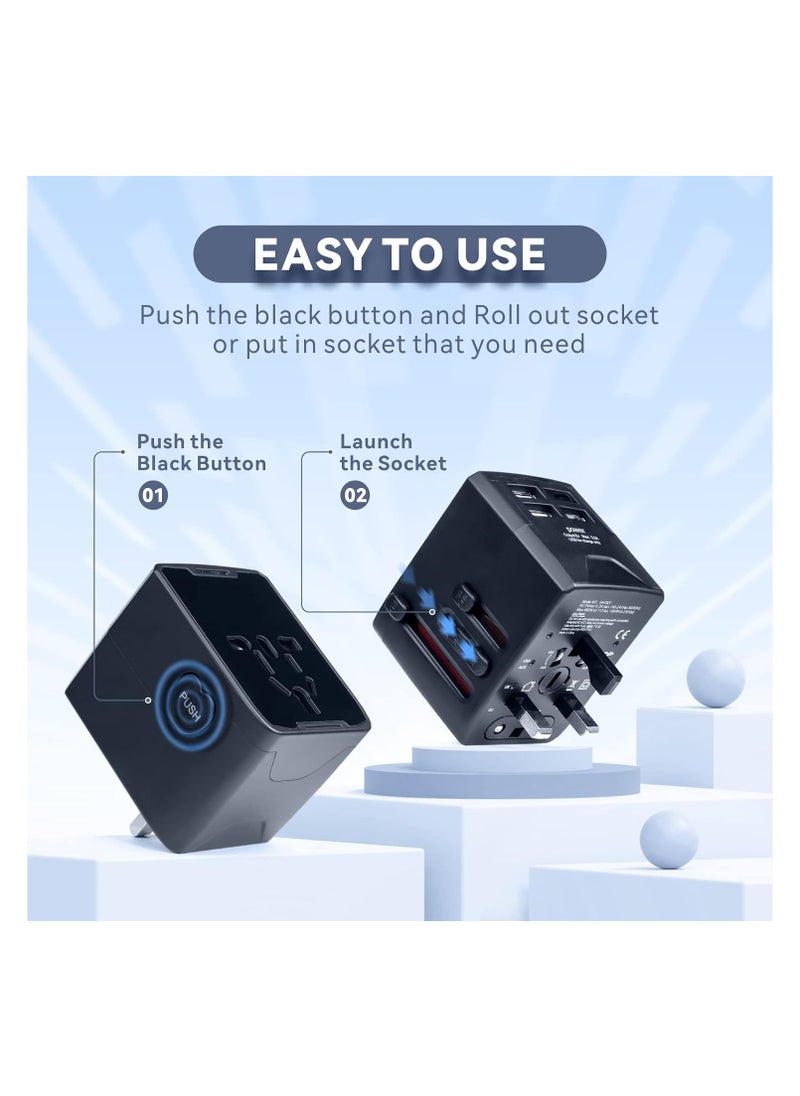Baytion Universal Travel Adapter Wall Charger AC Plug Adapter with 5.6A Smart Power and 3.0A USB Type-C,Worldwide All in One Power Adapter for USA EU UK AU(Black)  - Image 2