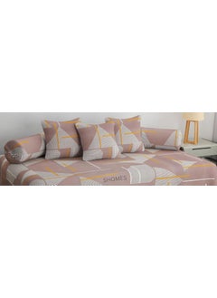SHOMES SHOMES Pure Soft Cotton Floral Printed Diwan Set Covers 6 Pieces 1 Single Bed Sheet 60 X 90 with 3 Cushion 16 X 16 2 Bolster Covers 16 X 32 Brown Color  - Image 3