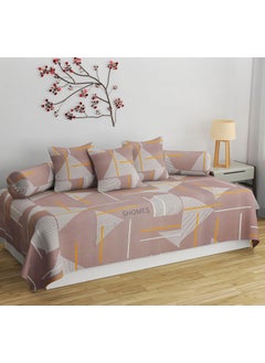SHOMES SHOMES Pure Soft Cotton Floral Printed Diwan Set Covers 6 Pieces 1 Single Bed Sheet 60 X 90 with 3 Cushion 16 X 16 2 Bolster Covers 16 X 32 Brown Color  - Image 1