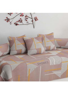 SHOMES SHOMES Pure Soft Cotton Floral Printed Diwan Set Covers 6 Pieces 1 Single Bed Sheet 60 X 90 with 3 Cushion 16 X 16 2 Bolster Covers 16 X 32 Brown Color  - Image 2