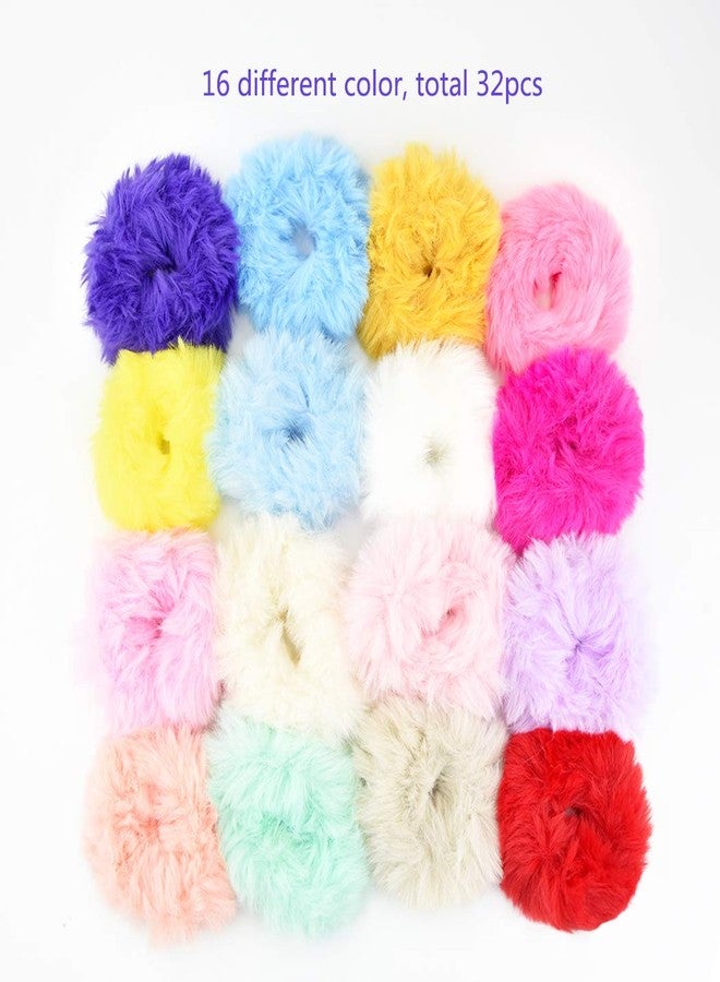 jiebor 32PCS Faux Fur Scrunchies and Hair Accessories for Women - Fuzzy Hair Ties, Bands, Ropes, Wristbands, Rings for Ponytail Holders - Image 3