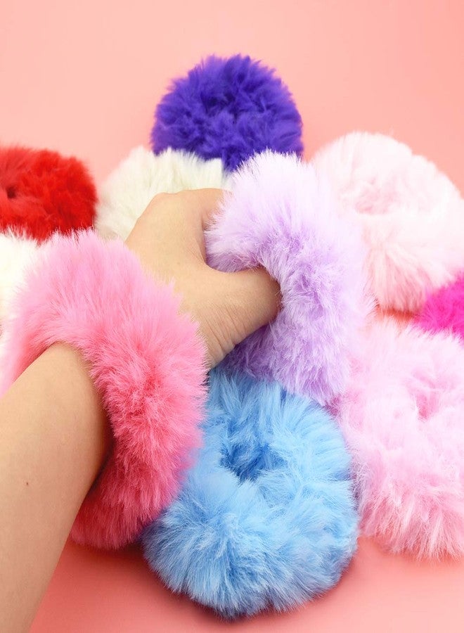 jiebor 32PCS Faux Fur Scrunchies and Hair Accessories for Women - Fuzzy Hair Ties, Bands, Ropes, Wristbands, Rings for Ponytail Holders - Image 4