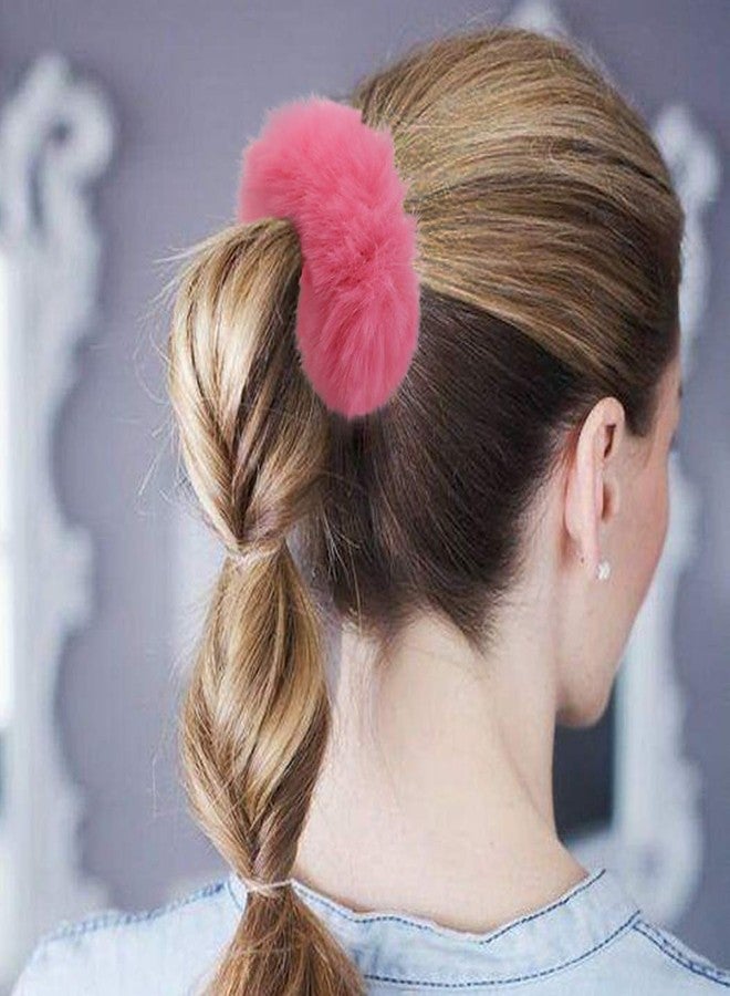 jiebor 32PCS Faux Fur Scrunchies and Hair Accessories for Women - Fuzzy Hair Ties, Bands, Ropes, Wristbands, Rings for Ponytail Holders - Image 5