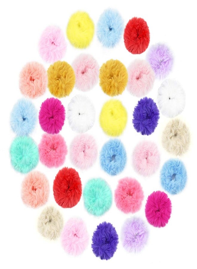 jiebor 32PCS Faux Fur Scrunchies and Hair Accessories for Women - Fuzzy Hair Ties, Bands, Ropes, Wristbands, Rings for Ponytail Holders - Image 1