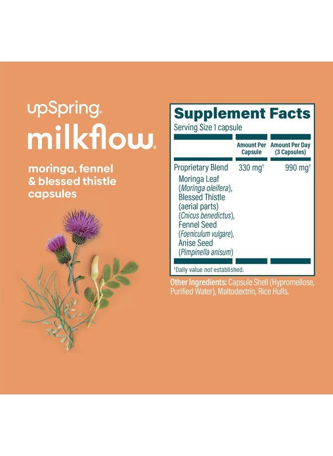 UpSpring - Milkflow Breastfeeding Supplement Capsules with Moringa & Blessed Thistle | Fenugreek-Free | Lactation Supplement to Support Breast Milk Supply | 60 Capsules - Image 1