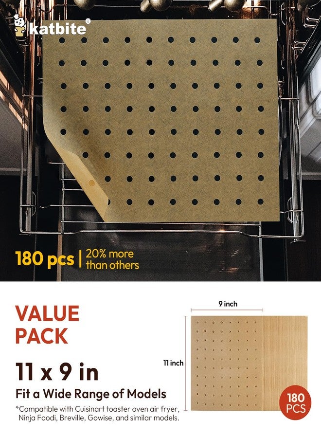 katbite ورق زبدة كات بايت للقلاية الهوائية، 180 كيسًا، ورق زبدة مثقب للاستخدام مرة واحدة، مقاس 9 × 11 بوصة، ملحقات لبطانة سلة القلاية الهوائية، مناسبة لأفران التحميص والقلايات الهوائية، متوافقة مع أجهزة كويزينارت ونينجا فودي - Image 2