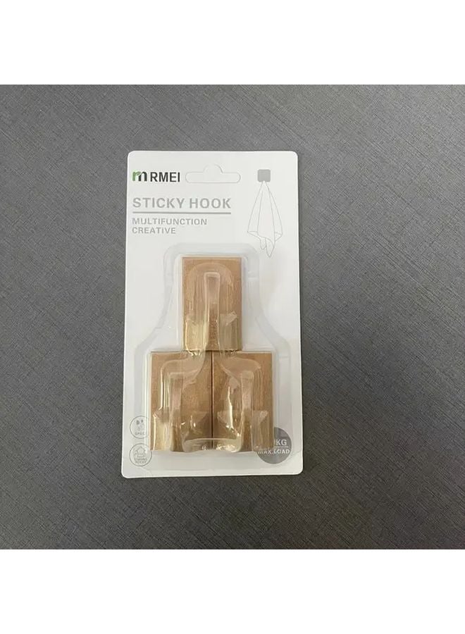 3pcs Square Wooden Adhesive Wall Hooks No Drill Key Coat Hanger For Home Decor - Image 1