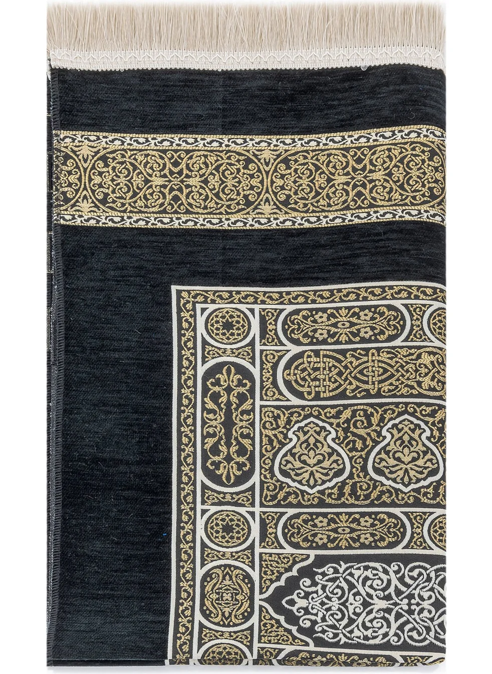 İhvan Online Kaaba Patterned Ultra Plus Black Chenille Prayer Rug 18