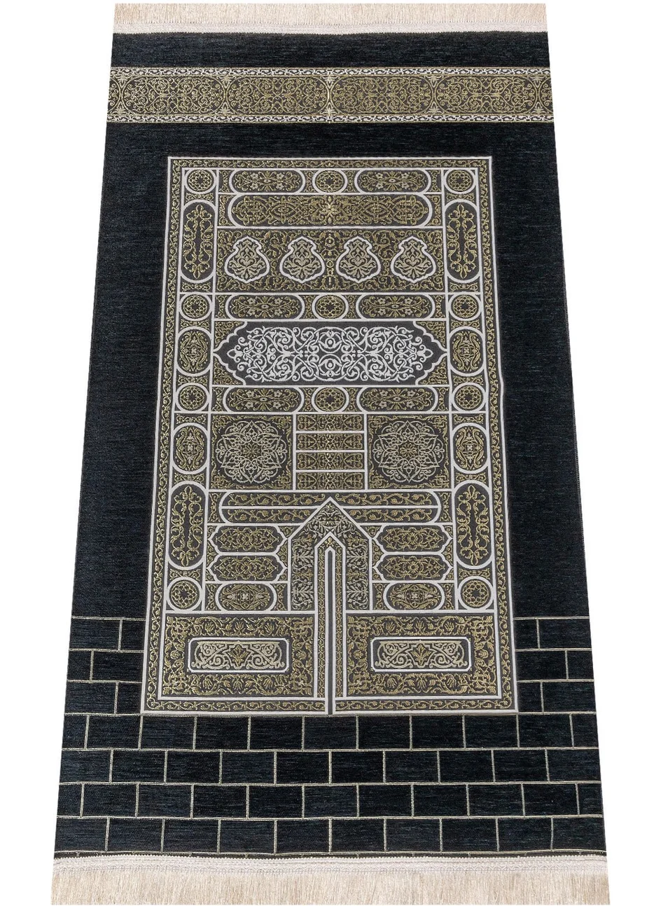 İhvan Online Kaaba Patterned Ultra Plus Black Chenille Prayer Rug 18