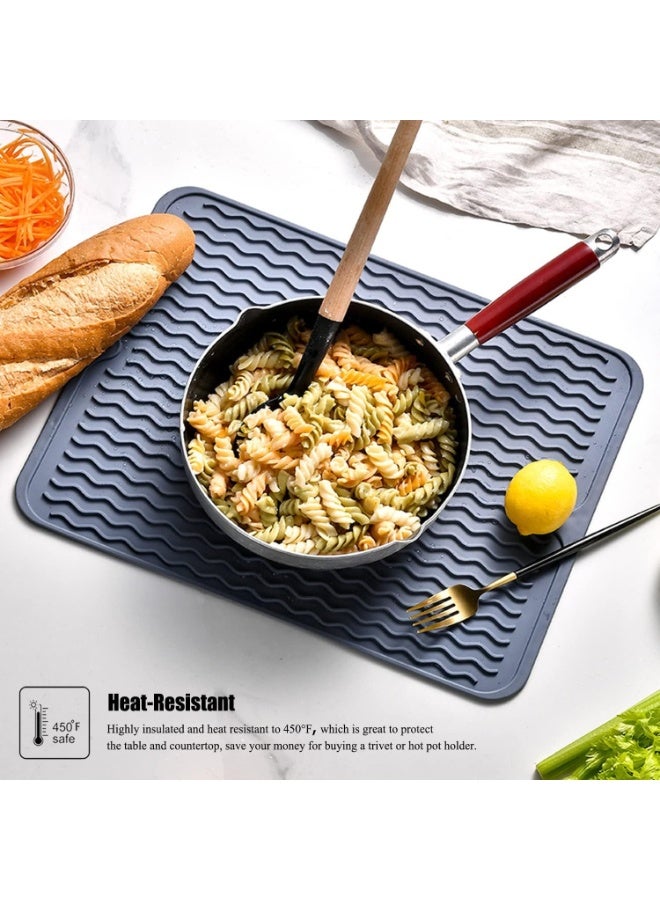 HASTHIP® Kitchen Silicone Drain Pad, Sink Drying Mat, Wavy Drainage Grooves Pattern, Quick Dry Drying Pad with Hanging Hole, Kithen Utensils Cup Drying Pad, 40x30cm - Image 2