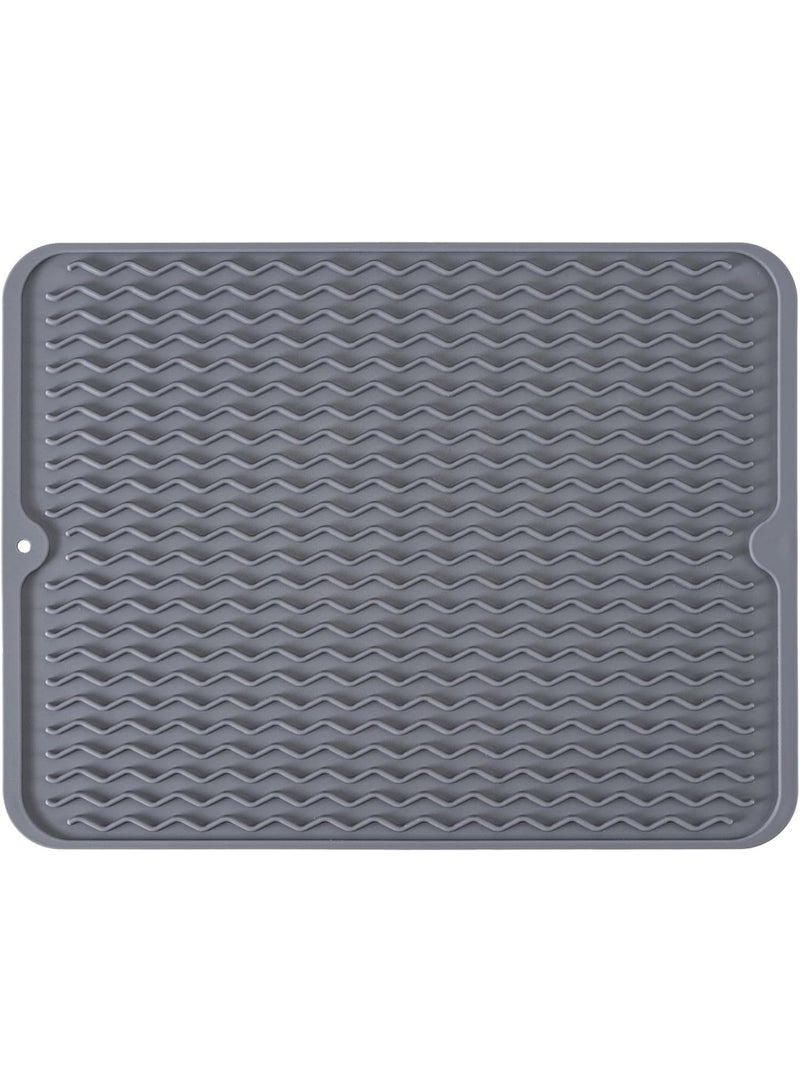 HASTHIP® Kitchen Silicone Drain Pad, Sink Drying Mat, Wavy Drainage Grooves Pattern, Quick Dry Drying Pad with Hanging Hole, Kithen Utensils Cup Drying Pad, 40x30cm - Image 4
