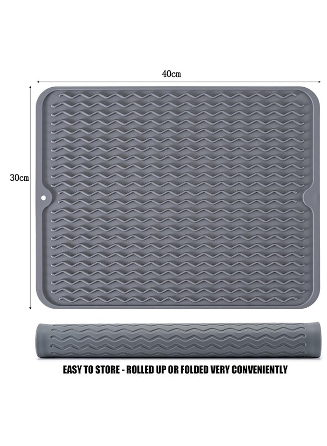HASTHIP® Kitchen Silicone Drain Pad, Sink Drying Mat, Wavy Drainage Grooves Pattern, Quick Dry Drying Pad with Hanging Hole, Kithen Utensils Cup Drying Pad, 40x30cm - Image 1