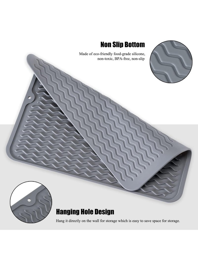 HASTHIP® Kitchen Silicone Drain Pad, Sink Drying Mat, Wavy Drainage Grooves Pattern, Quick Dry Drying Pad with Hanging Hole, Kithen Utensils Cup Drying Pad, 40x30cm - Image 3
