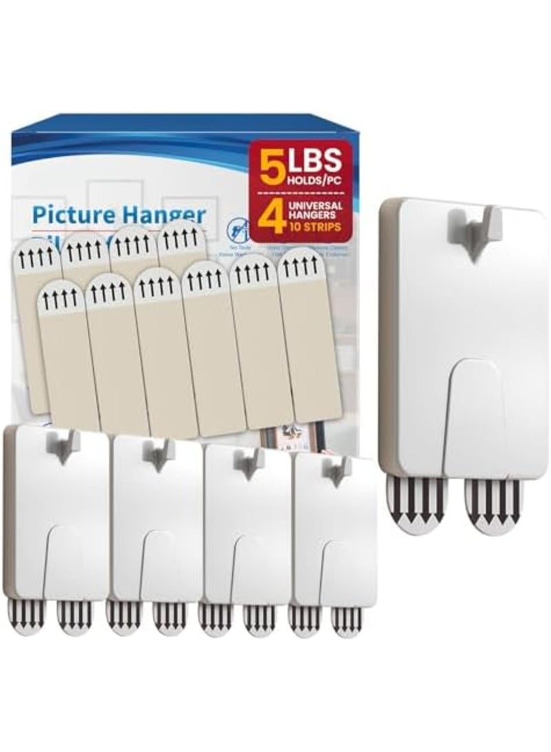 Luckam Picture Hangers 4 Pack – Adhesive Picture Hanging Hooks Without Nails, No Damage Sawtooth Hangers, Art Hanger Hooks for Bathroom, Kitchen, Home, Door, Closet, White - Image 1