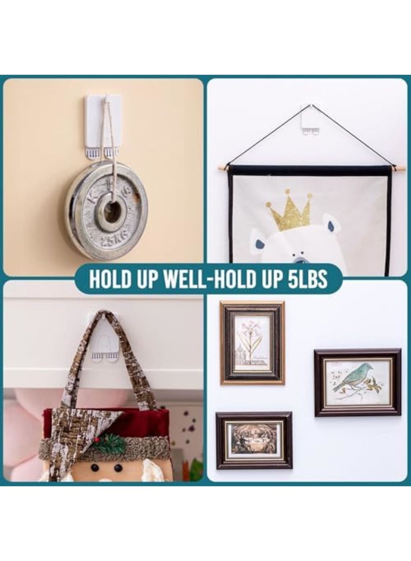 Luckam Picture Hangers 4 Pack – Adhesive Picture Hanging Hooks Without Nails, No Damage Sawtooth Hangers, Art Hanger Hooks for Bathroom, Kitchen, Home, Door, Closet, White - Image 3
