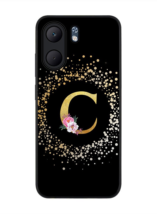 Stylizedd For Oppo A5x 5G / A5x 4G Case,Slim fit Camera Protection, Shockproof Thin Phone cover  - Custom Monogram Floral - C ( Black )
