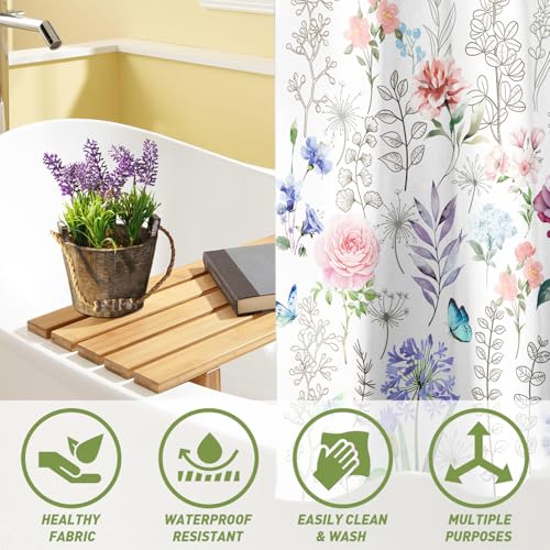 Kuyuayee Spring Summer Flowers Shower Curtain 72x72 Inch Floral Shower Curtains for Bathroom with Hooks Spring Summer Seasonal Bathroom Home Bath Decor Waterproof Fabric - Image 5