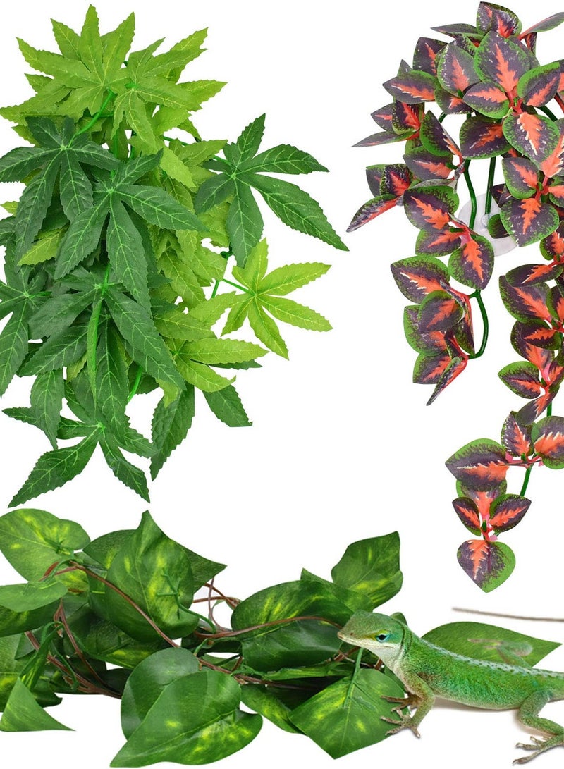 Excefore Reptile Plants, Vibrant Hanging Amphibian Plants with Suction Cup for Snake, Bearded Dragons, Toads, Hermit Crab Tanks , Perfect Habitat Decorations for Your Pet Reptiles - Image 1