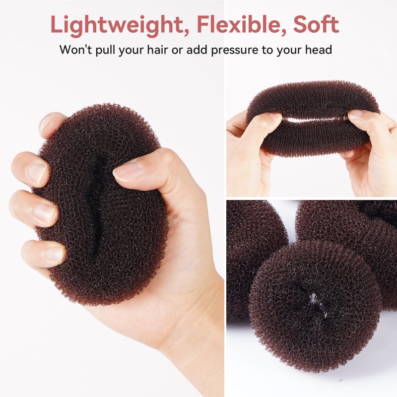 YaFex Hair Bun Maker Kit, Donut Bun Maker 4 Pieces (Large, Medium and Small), 6 Pieces Elastic Hair Ties, 20 Pieces Hair Bobby Pins, Brown - Image 3