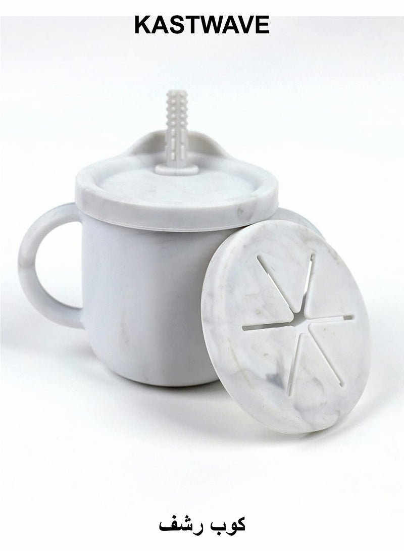 KASTWAVE Toddler Sippy Cup with Lid, Kids Snack Container 2-in-1, Silicone Snack Catcher with Removable Scale, Kids Water Bottle with Straw 8.5 oz (Marbling) - Image 1