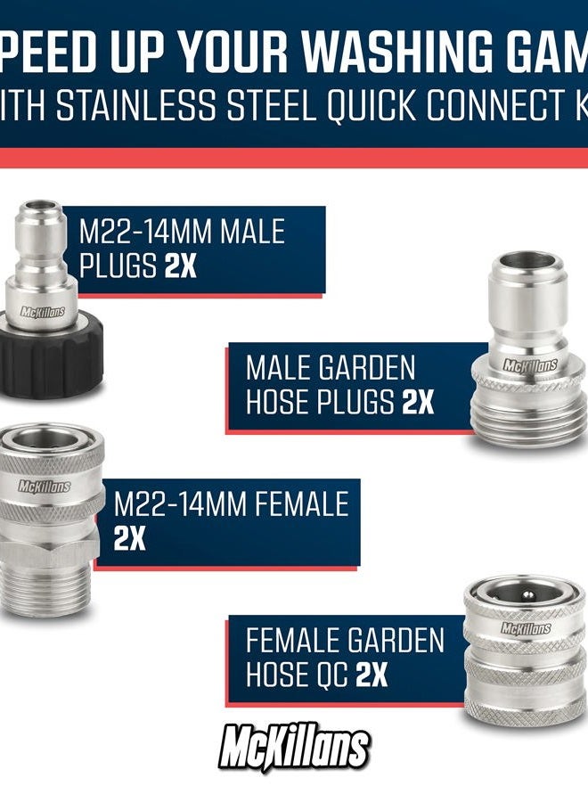 McKillans ® M22-14mm Pressure Washer Quick Connect Kit, M22-14mm to 3/8" Male Female Quick Disconnect Kit for Power Washer (Stainless Steel) - Image 3