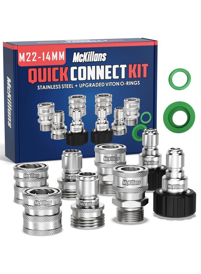 McKillans ® M22-14mm Pressure Washer Quick Connect Kit, M22-14mm to 3/8" Male Female Quick Disconnect Kit for Power Washer (Stainless Steel) - Image 1