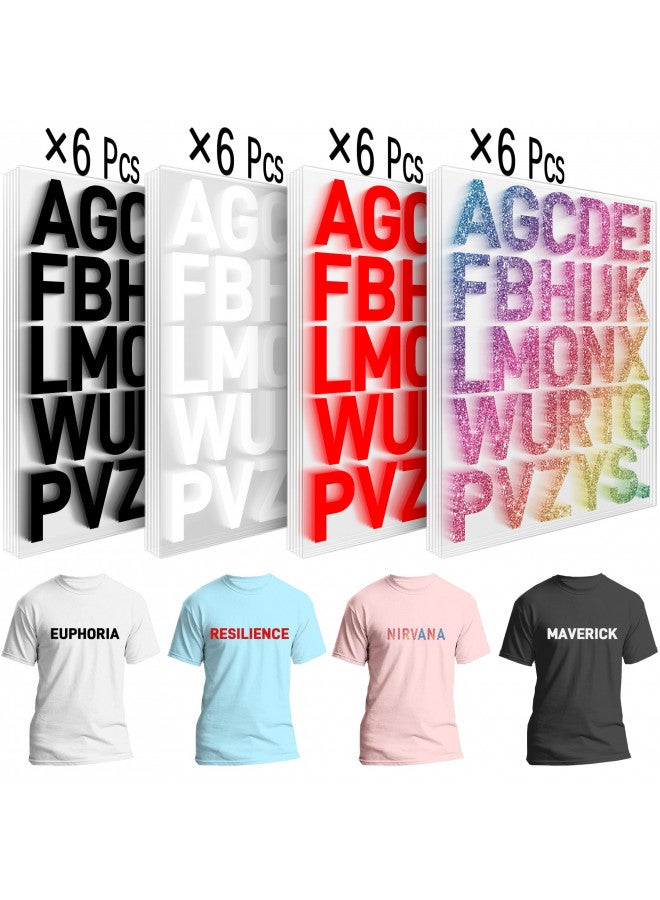 Flowing Fun 24 Sheets Iron On Letters for Clothing - Heat Transfer Vinyl Fabric Iron On Letters for DIY T-Shirts - Includes Red, White, Black and Coloured Letters - Image 2
