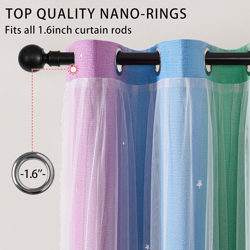XiDi Blackout Curtains for Girls Bedroom Decor 63 Inches Long Window Curtains Colorful Rainbow Design 2 Panel, Kids Room Unicorn Princess Theme Home Decor Ombre Drapes Green Purple Blue W34 X L63 - Image 5