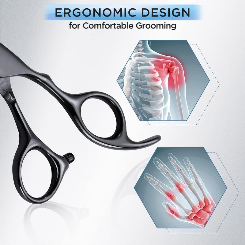 Gimars 7.0in Stainless Steel 6 in 1 Professional Dog Grooming Scissors Kit, Heavy 4CR Titanium Coated Straight & Thinning & Curved Shears & Comb Set for Dog & Cat Grooming - Image 5