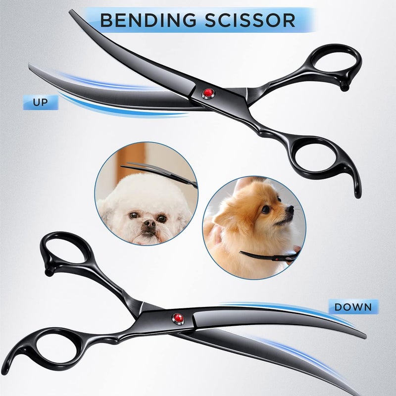 Gimars 7.0in Stainless Steel 6 in 1 Professional Dog Grooming Scissors Kit, Heavy 4CR Titanium Coated Straight & Thinning & Curved Shears & Comb Set for Dog & Cat Grooming - Image 4