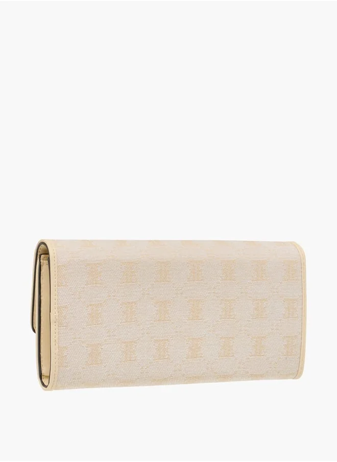 ELLE Women Monogram Textured Wallet with Button Closure